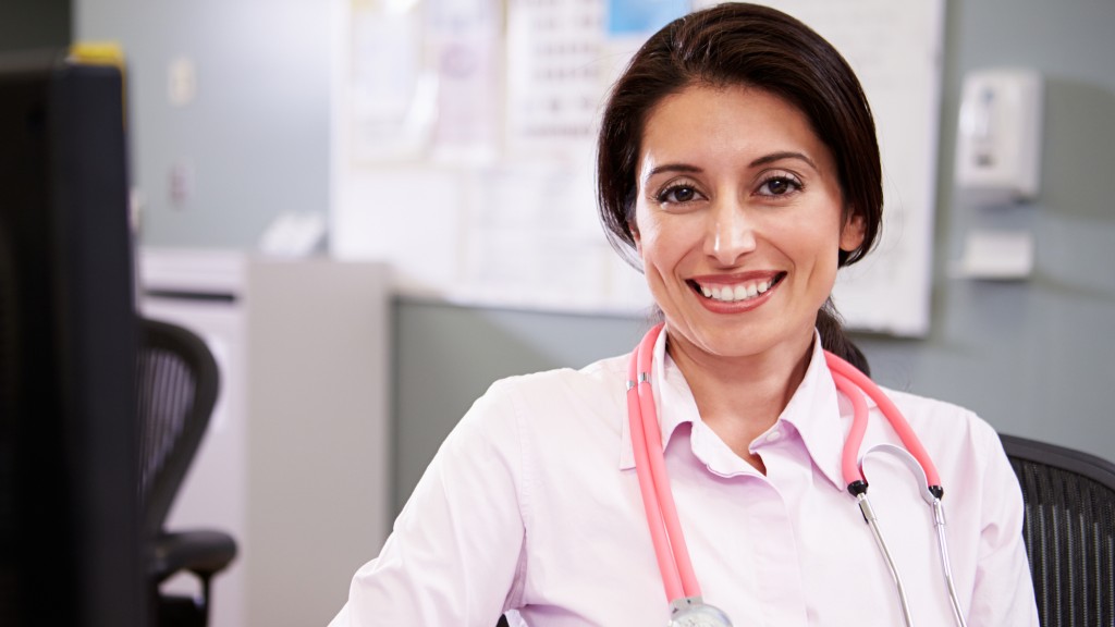 Female GP with pink stethoscope