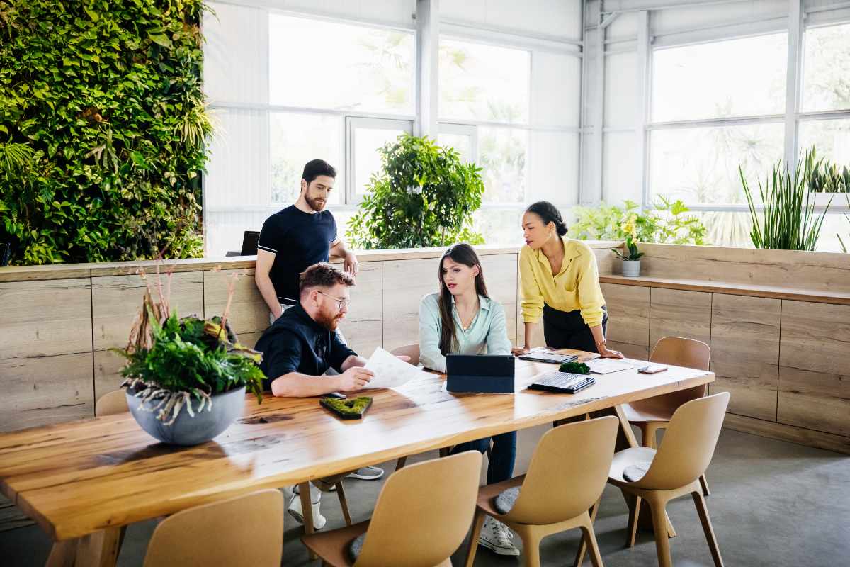Group of professionals having a discussion in an office