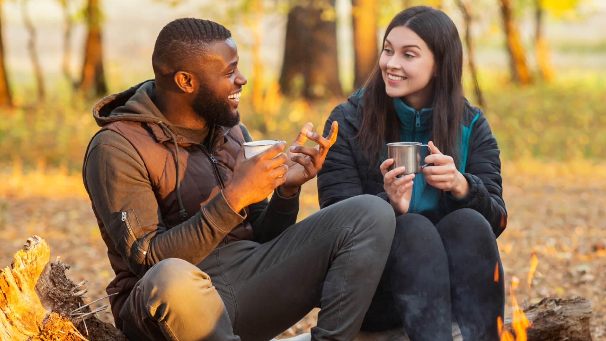 Young people smiling in countryside